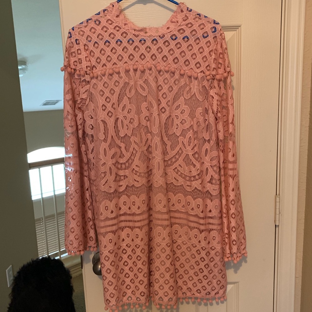 Pink long sleeve tea dress